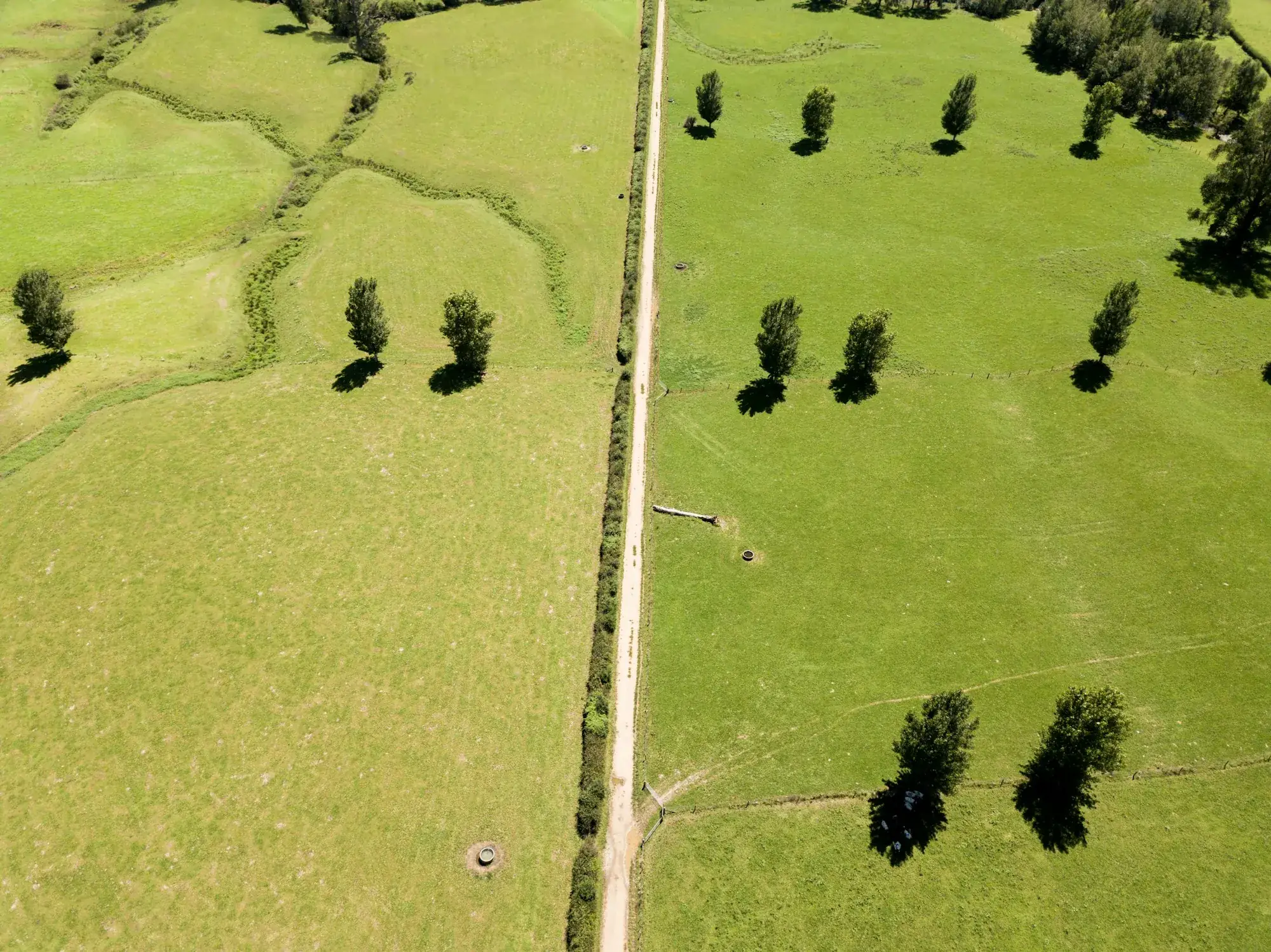 Vista aérea de un campo con montes y praderas